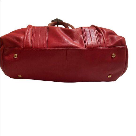 B. MAKOWSKY Red Leather Gold Hardware Tall Handles  Shoulder Bag Tote - Picture 2 of 12